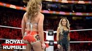 Stratus (right) with Mickie James, returned at the 2018 Women's Royal Rumble as the #30 entrant.